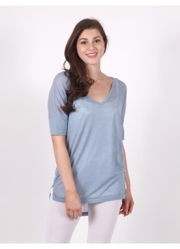 Breathable V Neck High-Low Short Sleeved Loose Top